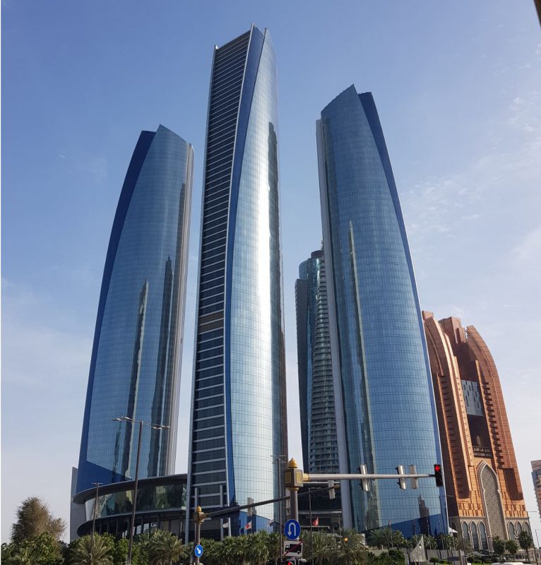 Blick auf Ethiad Towers in Abu Dhabi